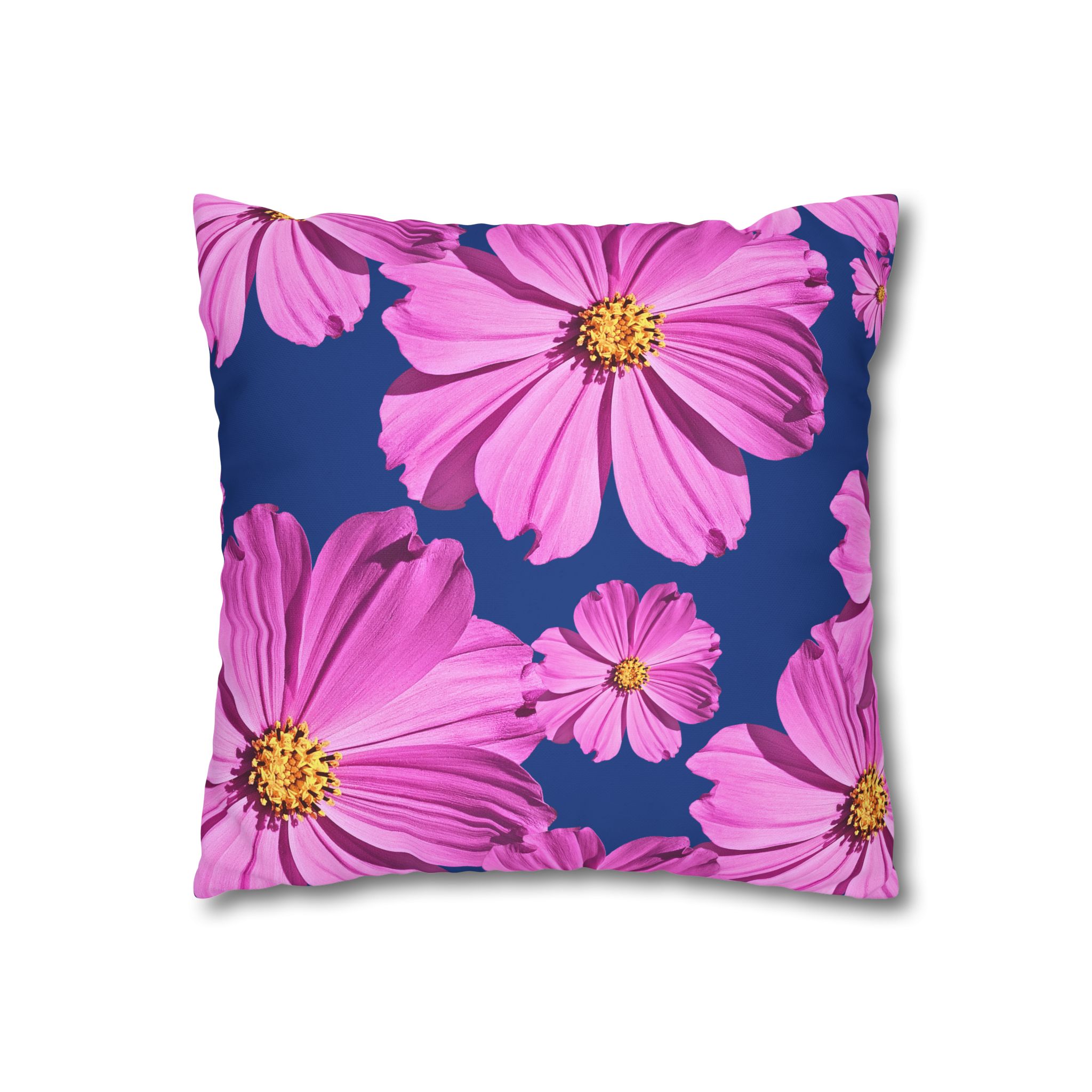Floral Canvas Pillowcase — Pink Cosmos on blue