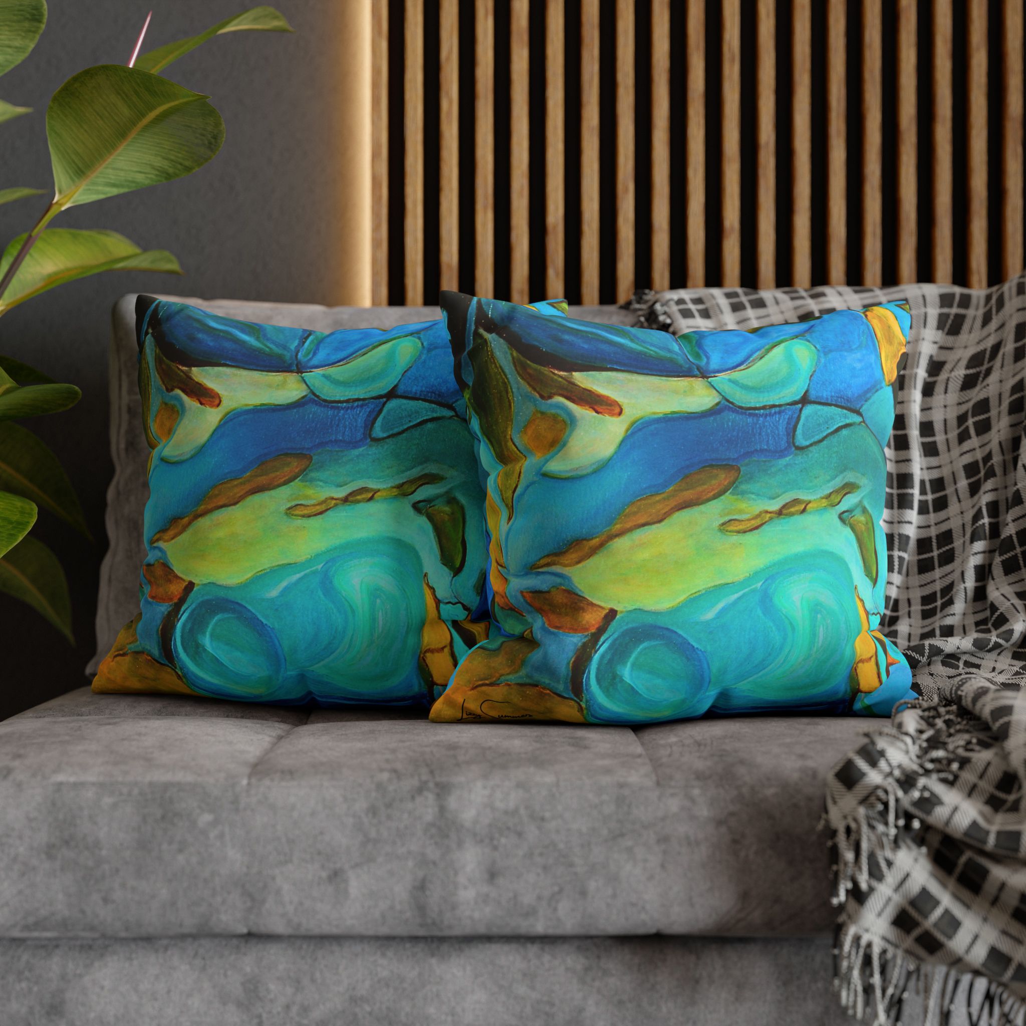 Canvas Pillowcase —River Muse Yellow, Blue and Green - Image 16
