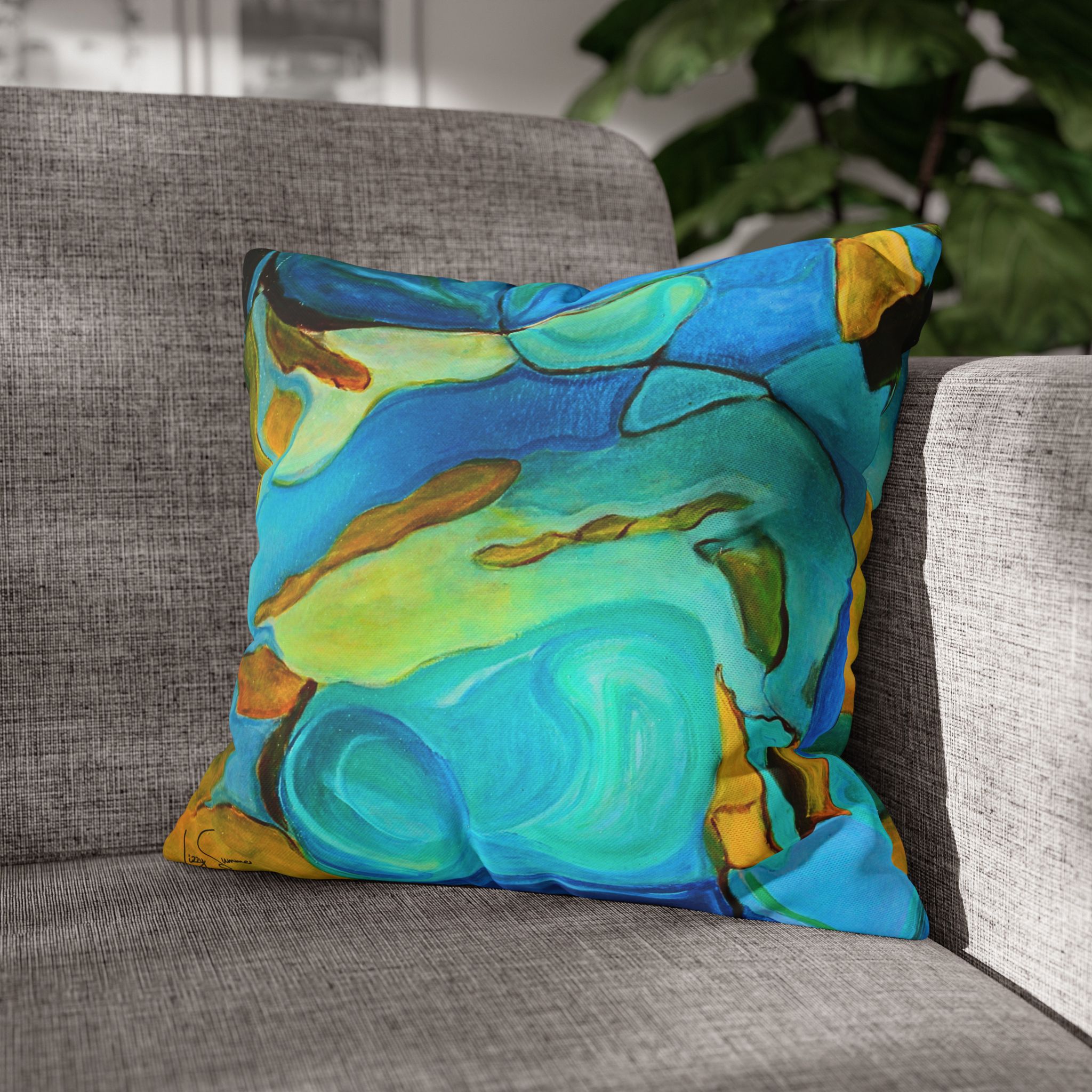 Canvas Pillowcase —River Muse Yellow, Blue and Green - Image 5