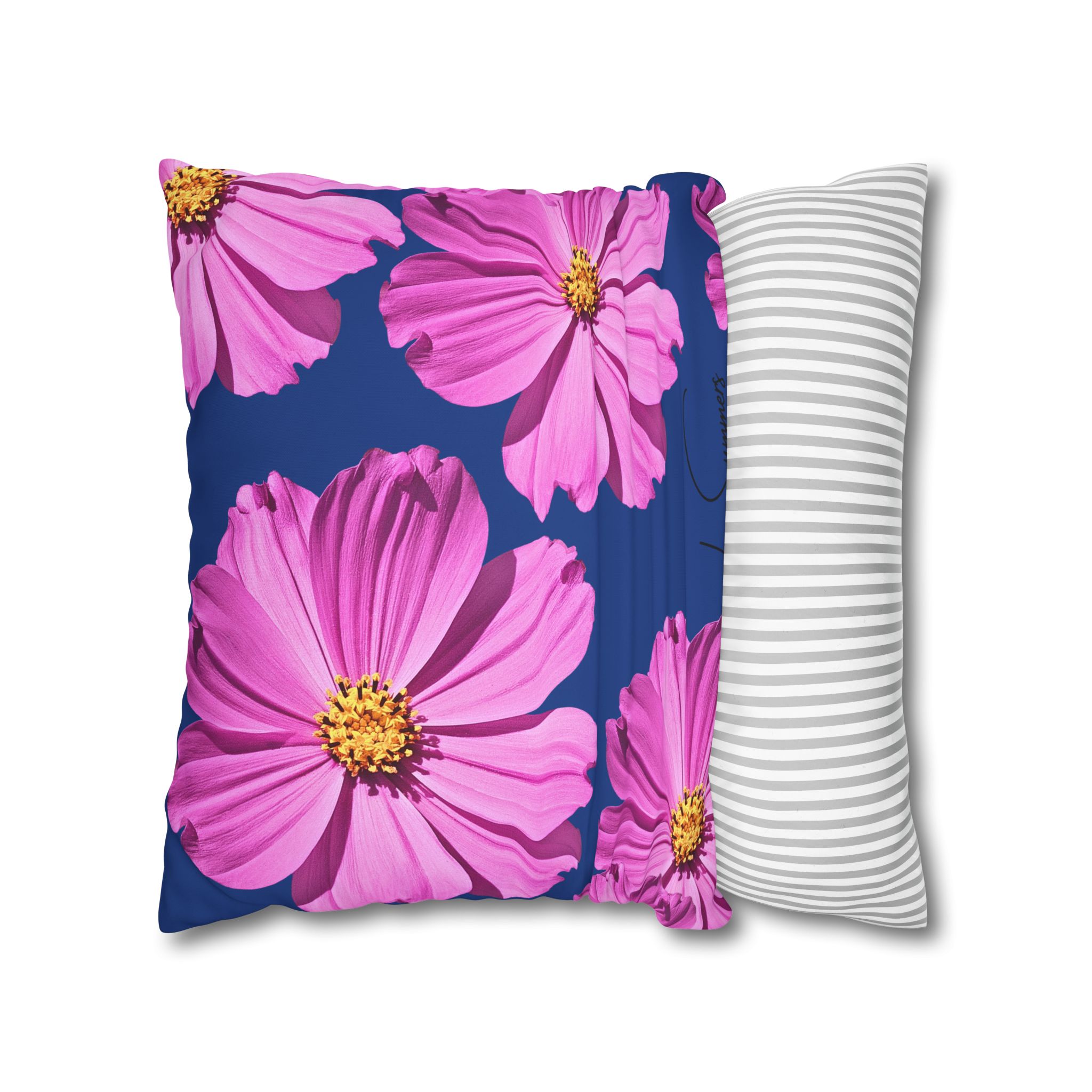Floral Canvas Pillowcase — Pink Cosmos on blue - Image 12