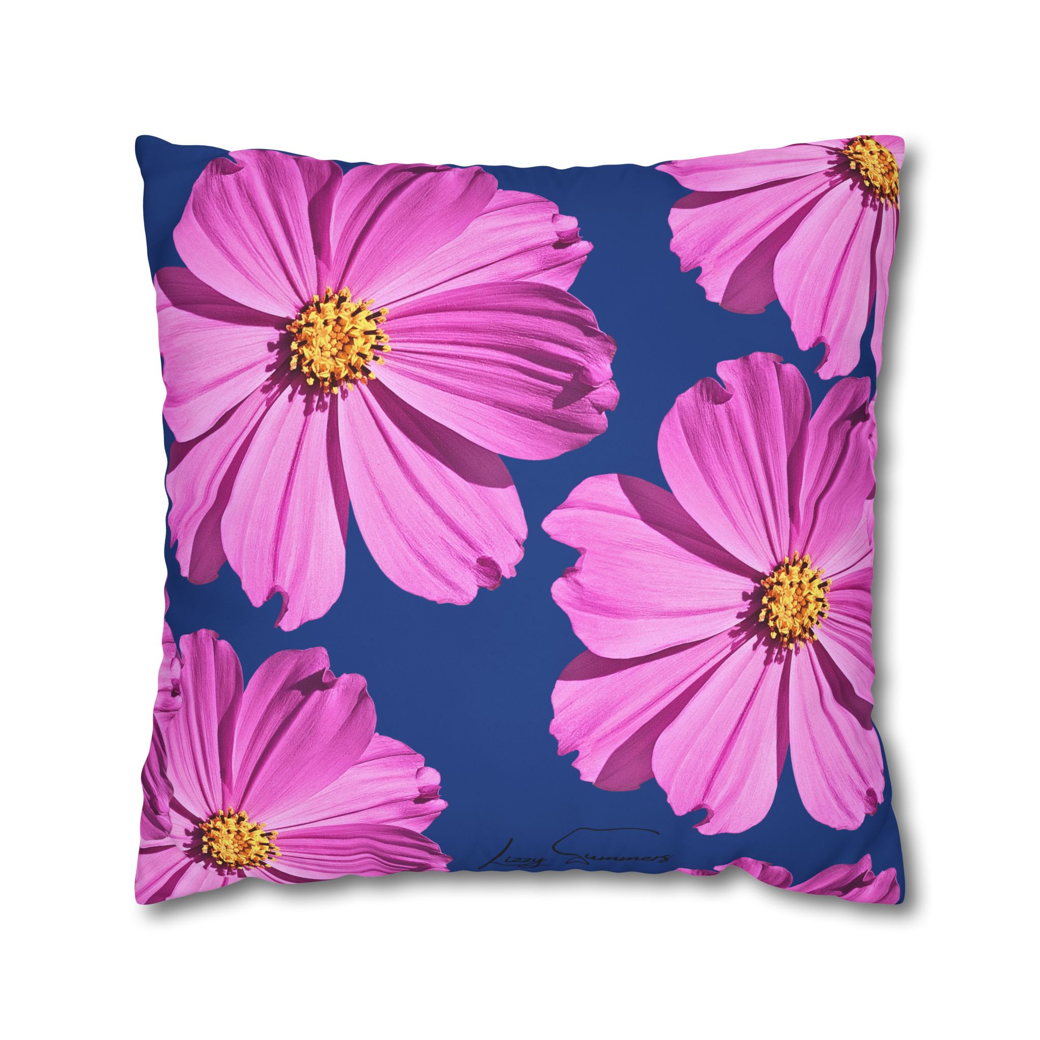 Floral Canvas Pillowcase — Pink Cosmos on blue - Image 20