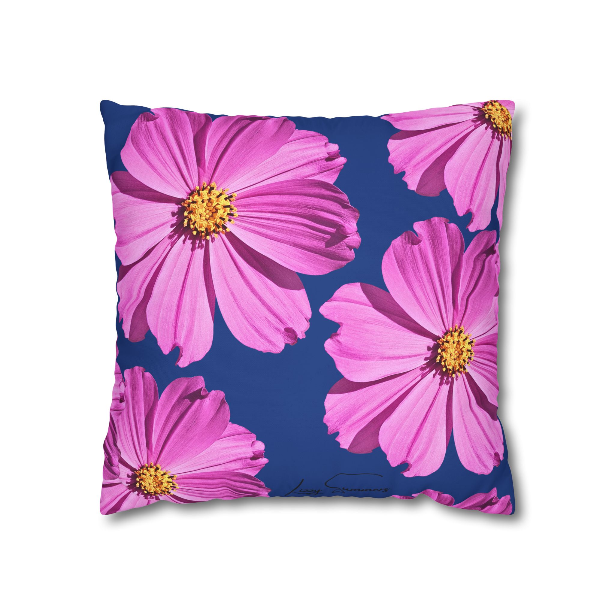 Floral Canvas Pillowcase — Pink Cosmos on blue - Image 10