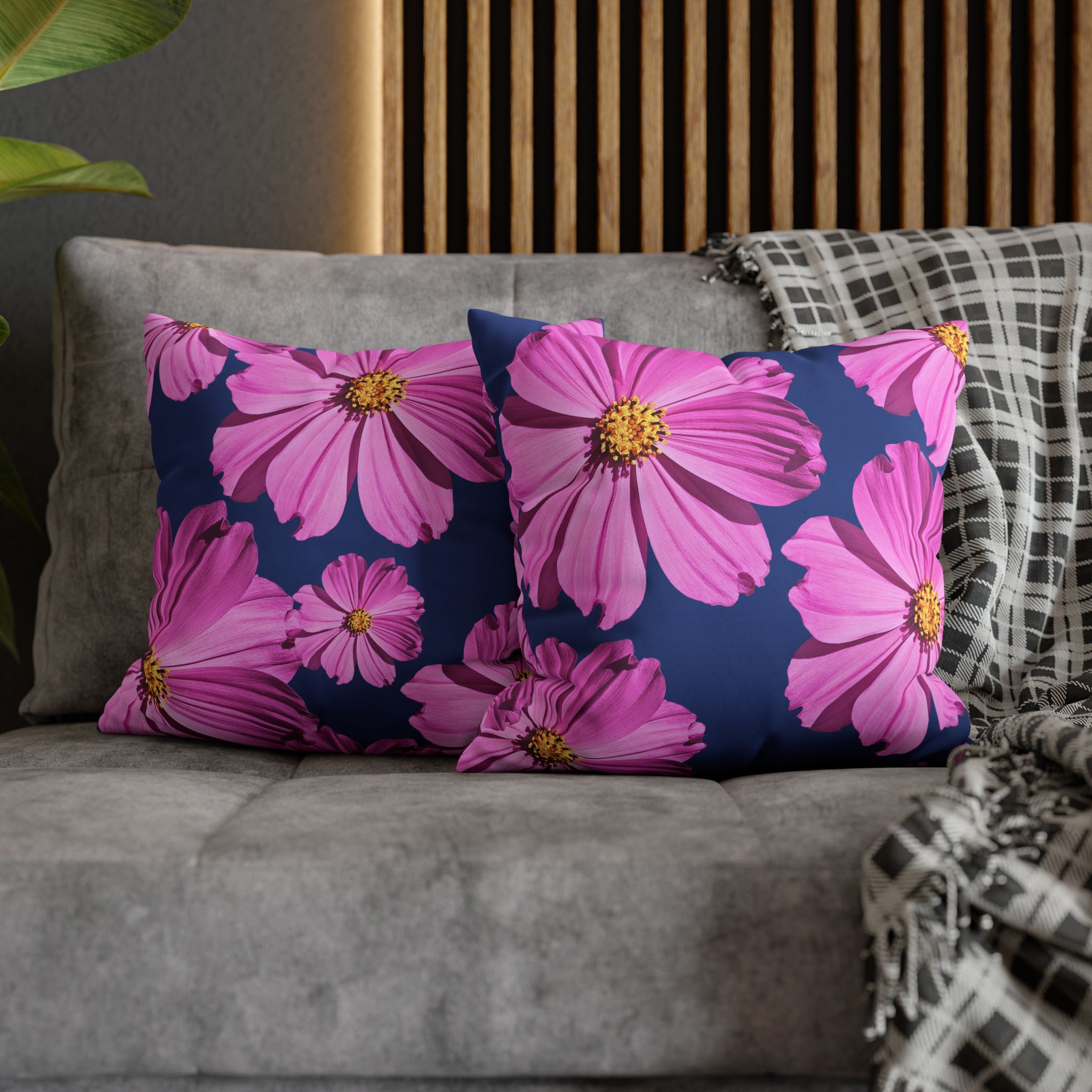 Floral Canvas Pillowcase — Pink Cosmos on blue - Image 6