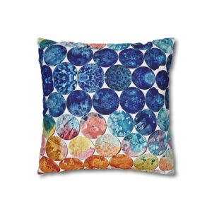 Canvas Square Pillowcase —Blue and Orange Paper Dots