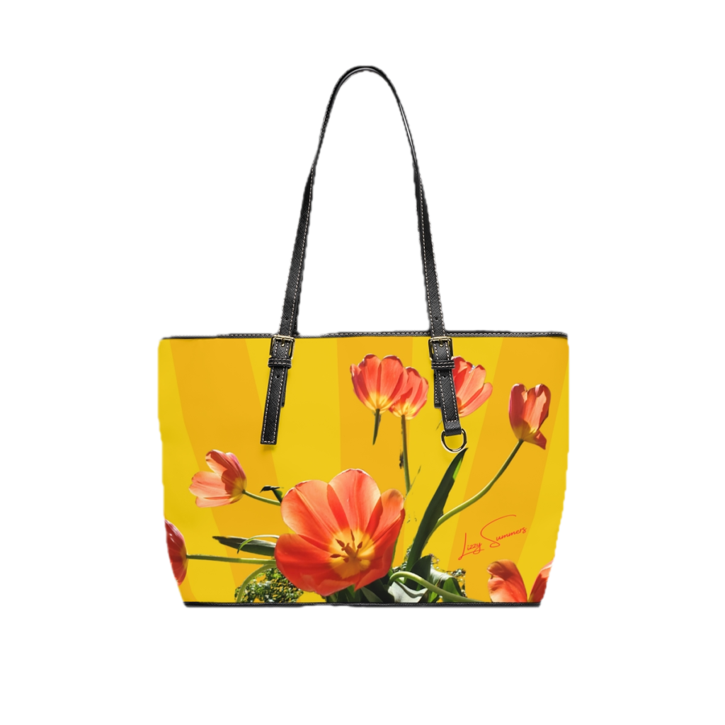 tulips on yellow shoulder bag by Lizzy Summers