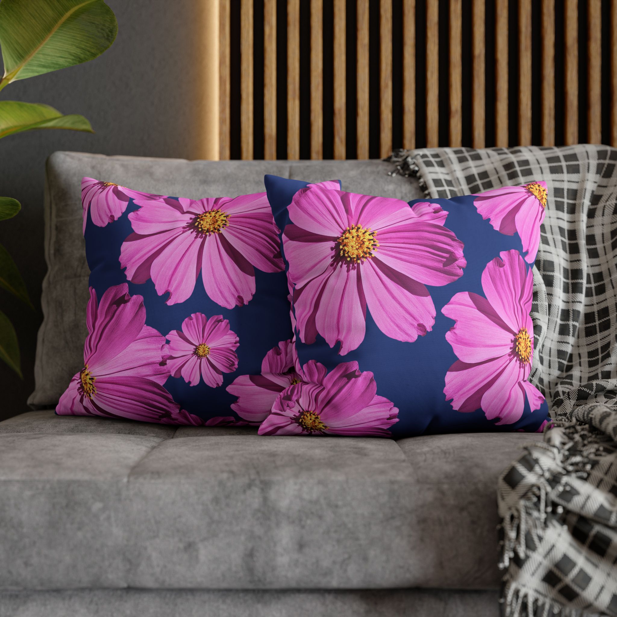 Floral Canvas Pillowcase — Pink Cosmos on blue - Image 11