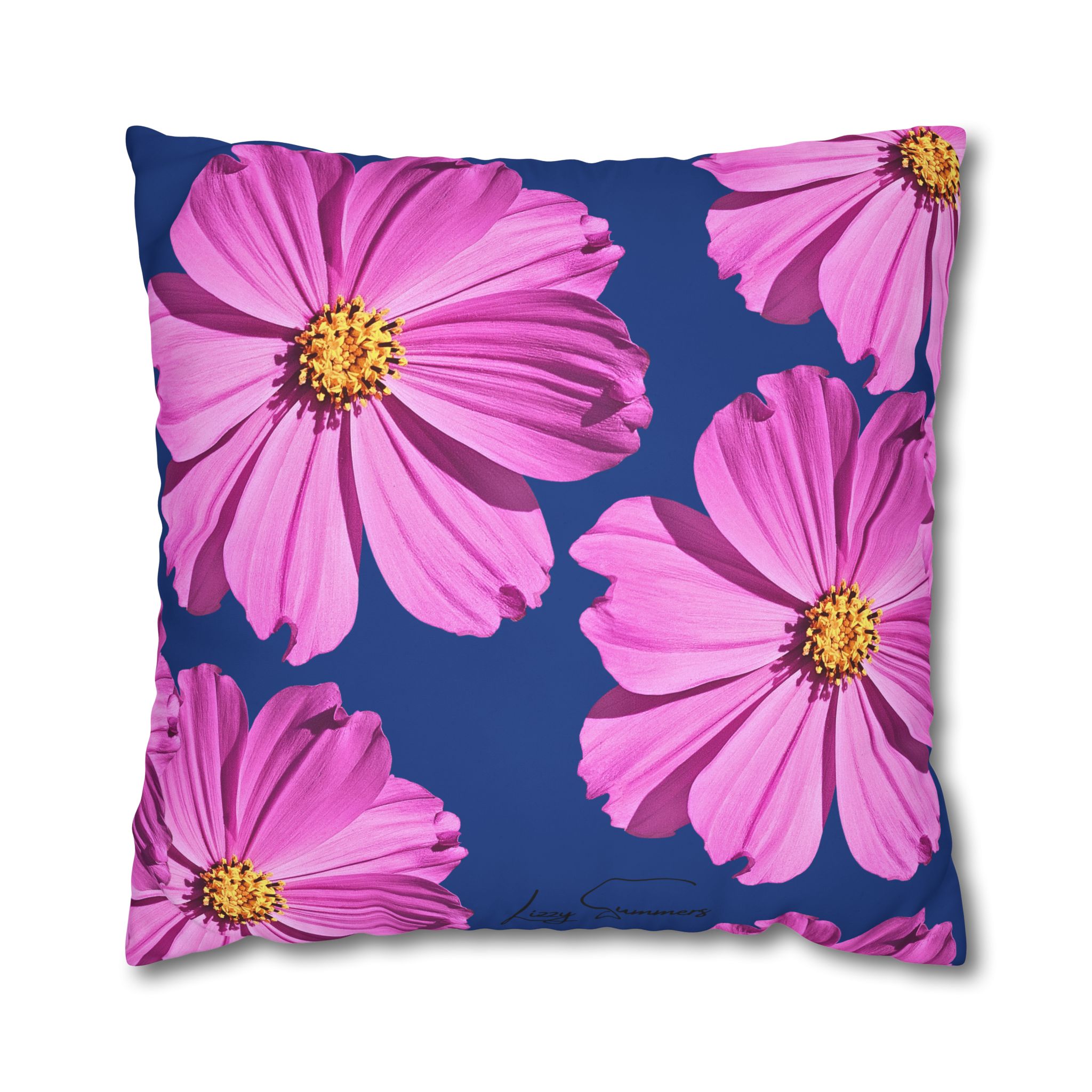 Floral Canvas Pillowcase — Pink Cosmos on blue - Image 25
