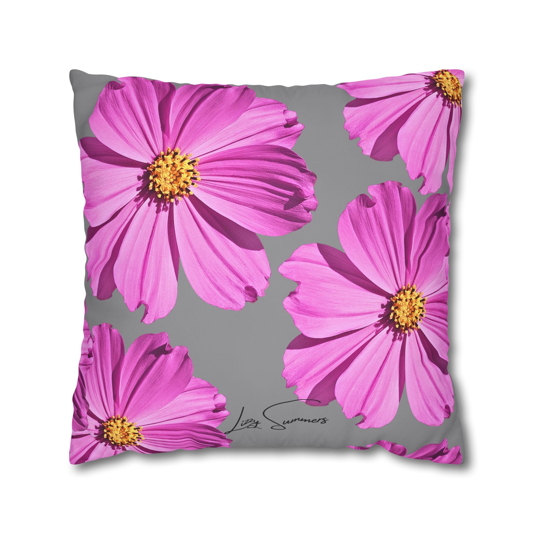 Floral Canvas Pillowcase — Pink Cosmos on grey - Image 20