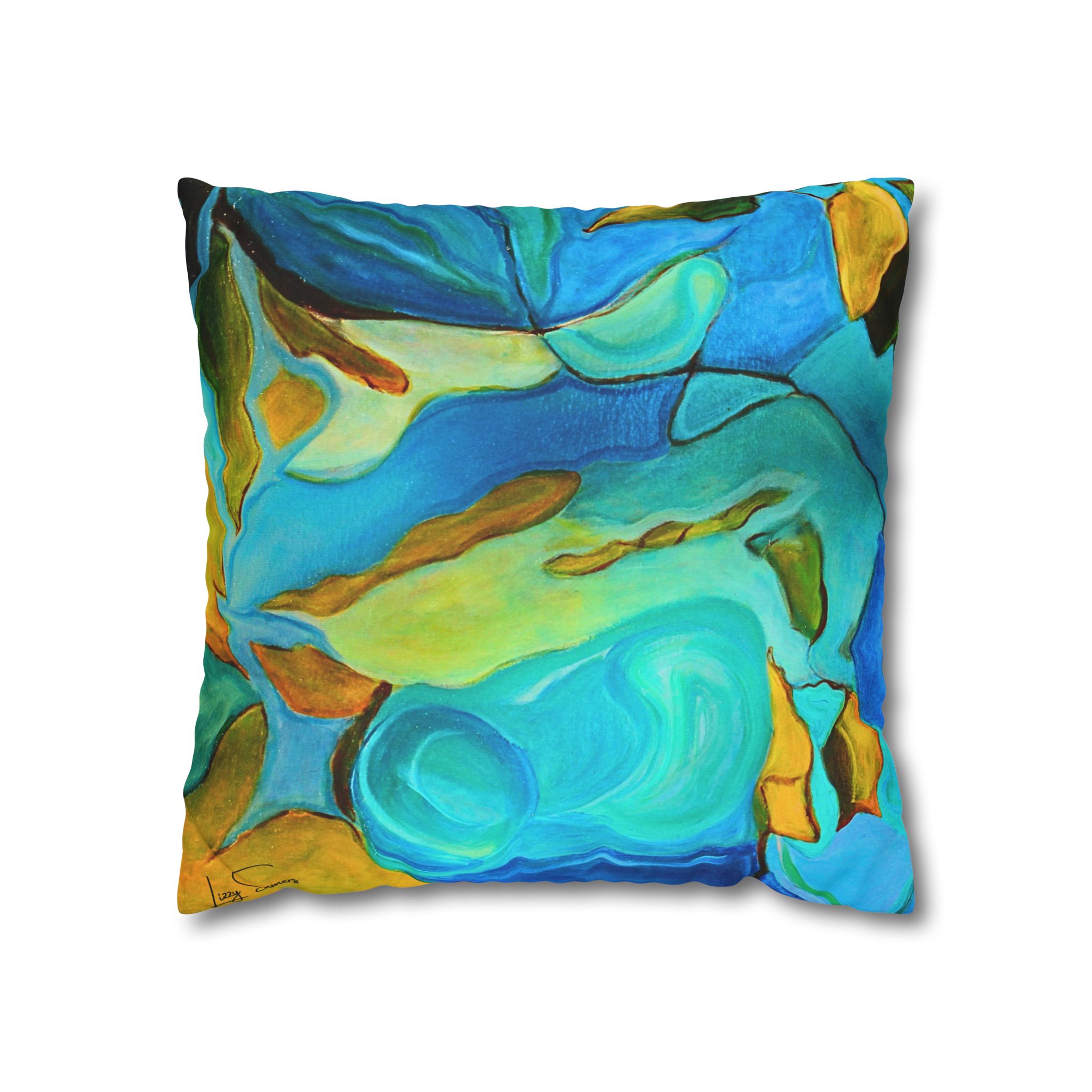 Canvas Pillowcase —River Muse Yellow, Blue and Green - Image 10