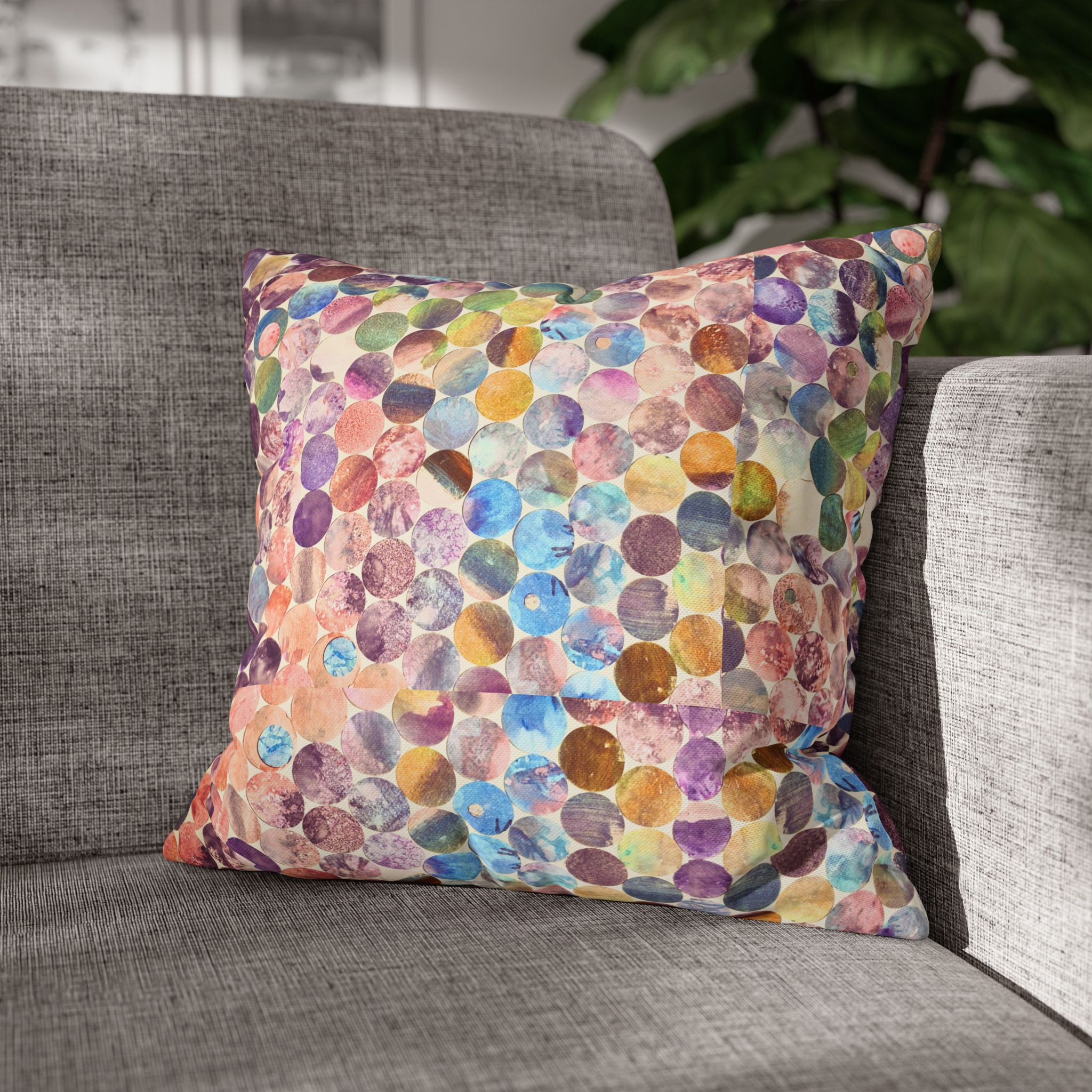 Canvas Square Pillowcase —Multicolored Paper Dots - Image 5