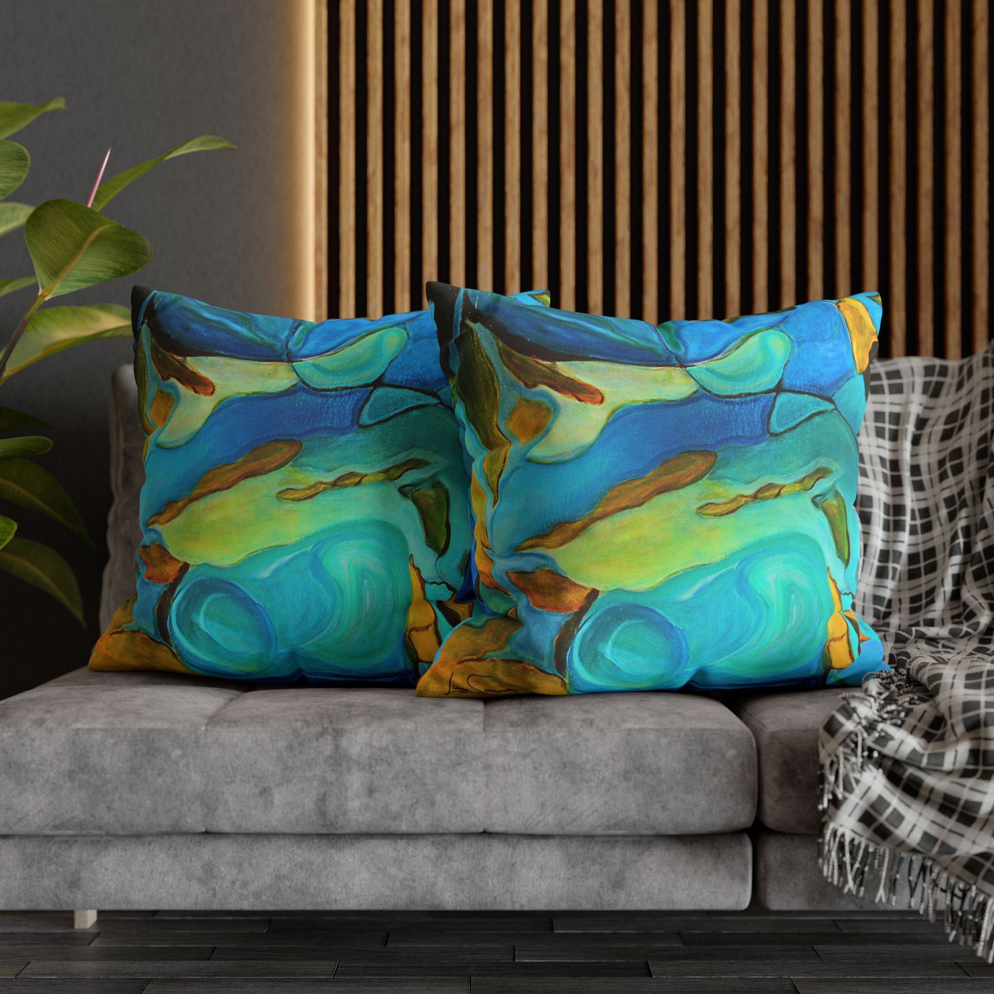 Canvas Pillowcase —River Muse Yellow, Blue and Green - Image 26