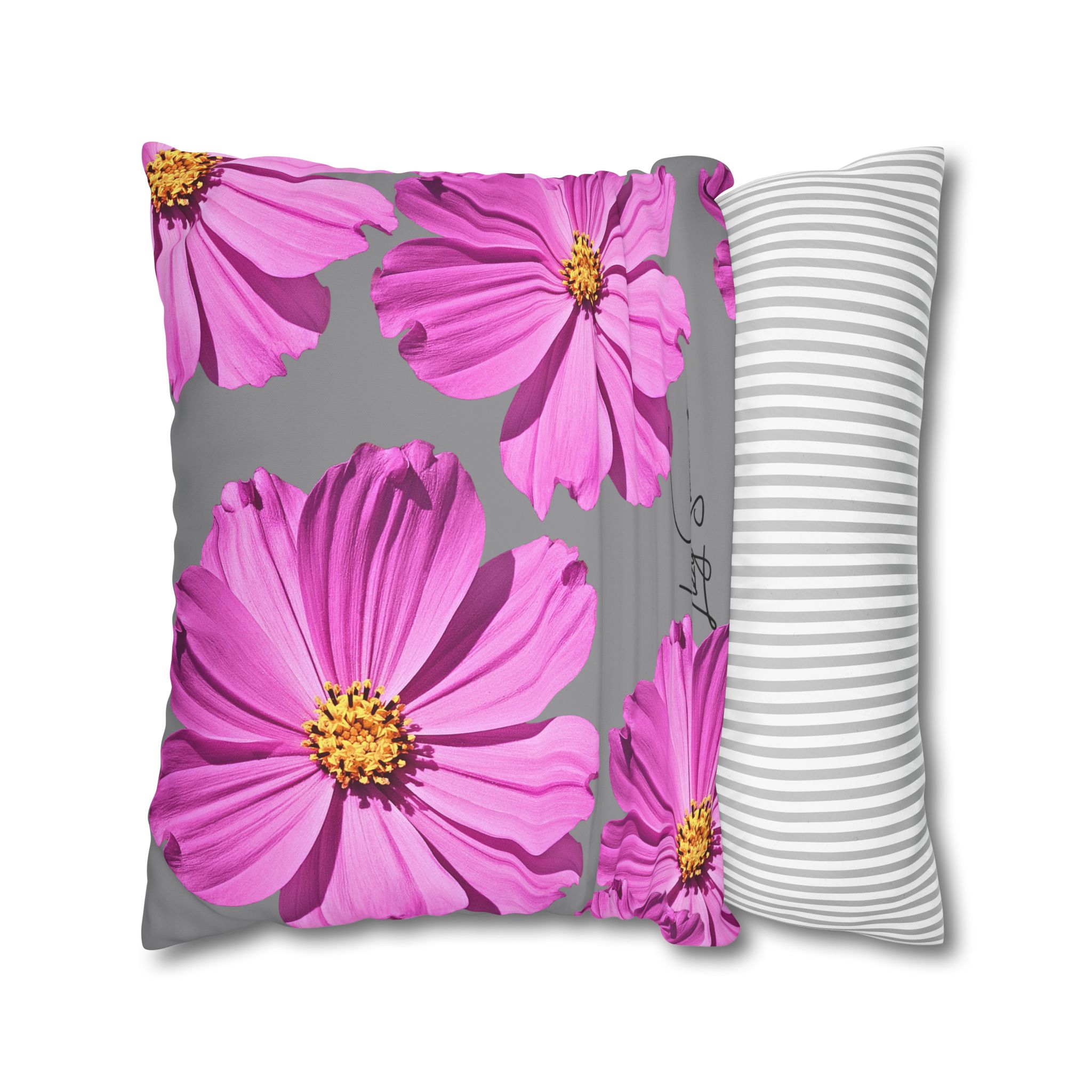 Floral Canvas Pillowcase — Pink Cosmos on grey - Image 17