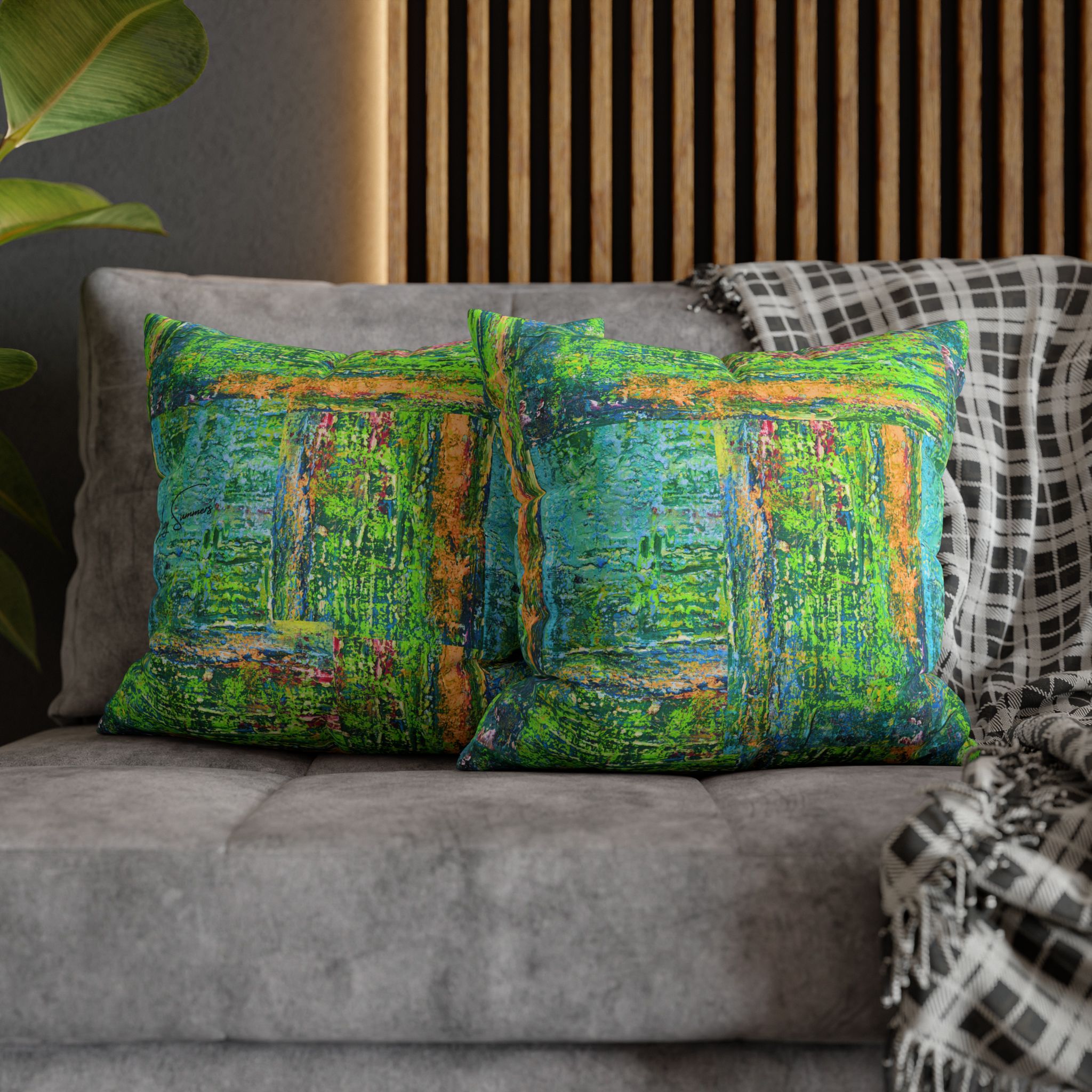Abstract Canvas Pillowcase — Shimmering Neon Green - Image 11