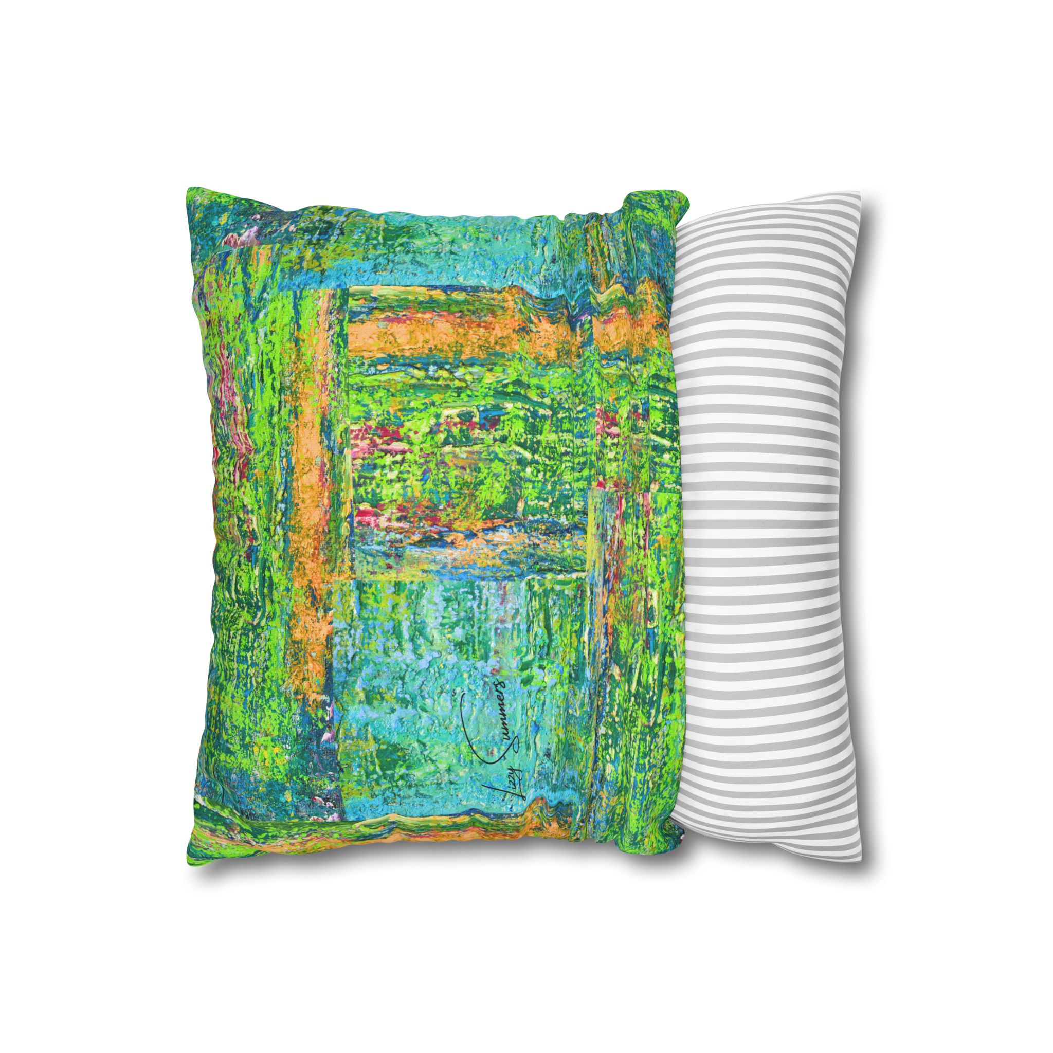 Abstract Canvas Pillowcase — Shimmering Neon Green - Image 3