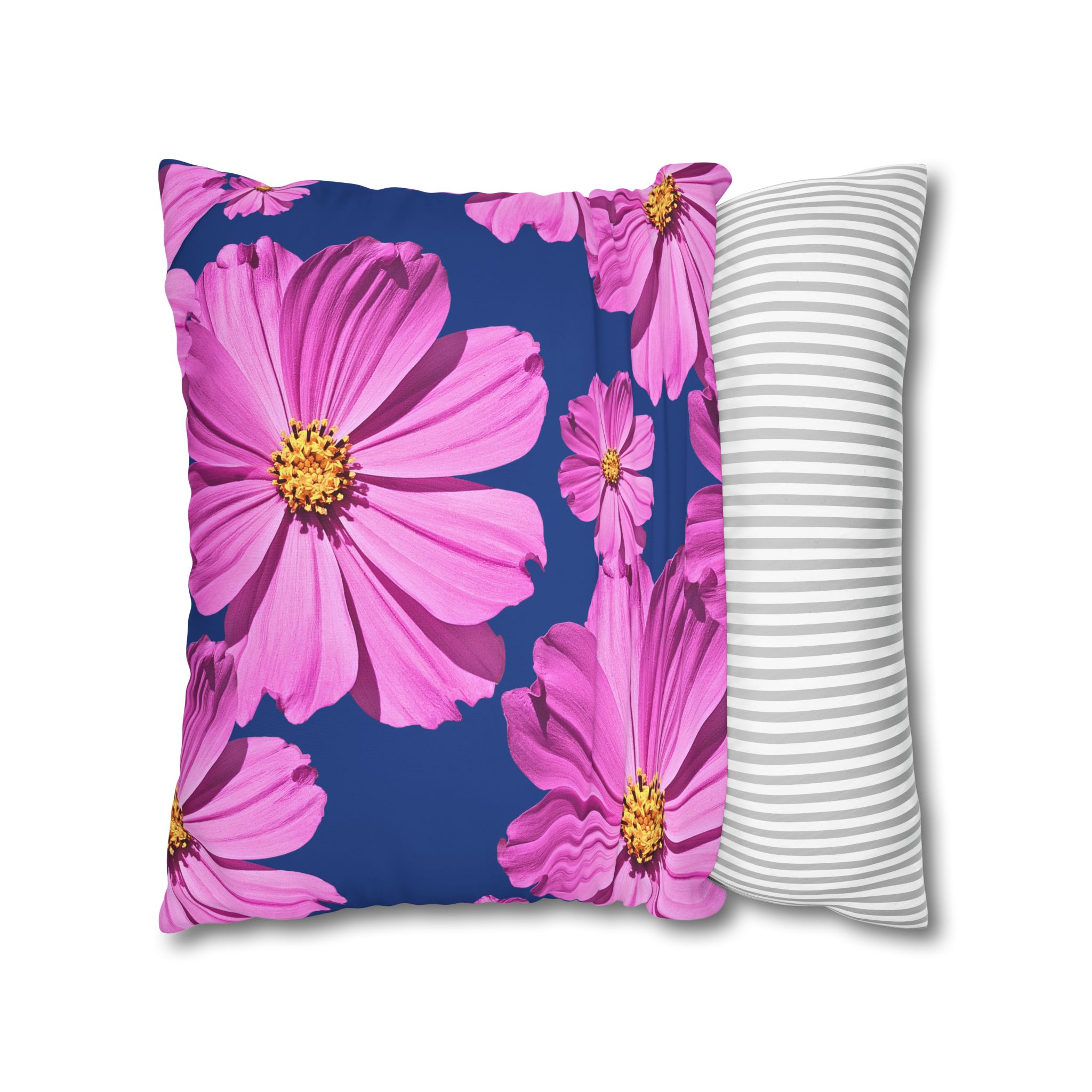 Floral Canvas Pillowcase — Pink Cosmos on blue - Image 14