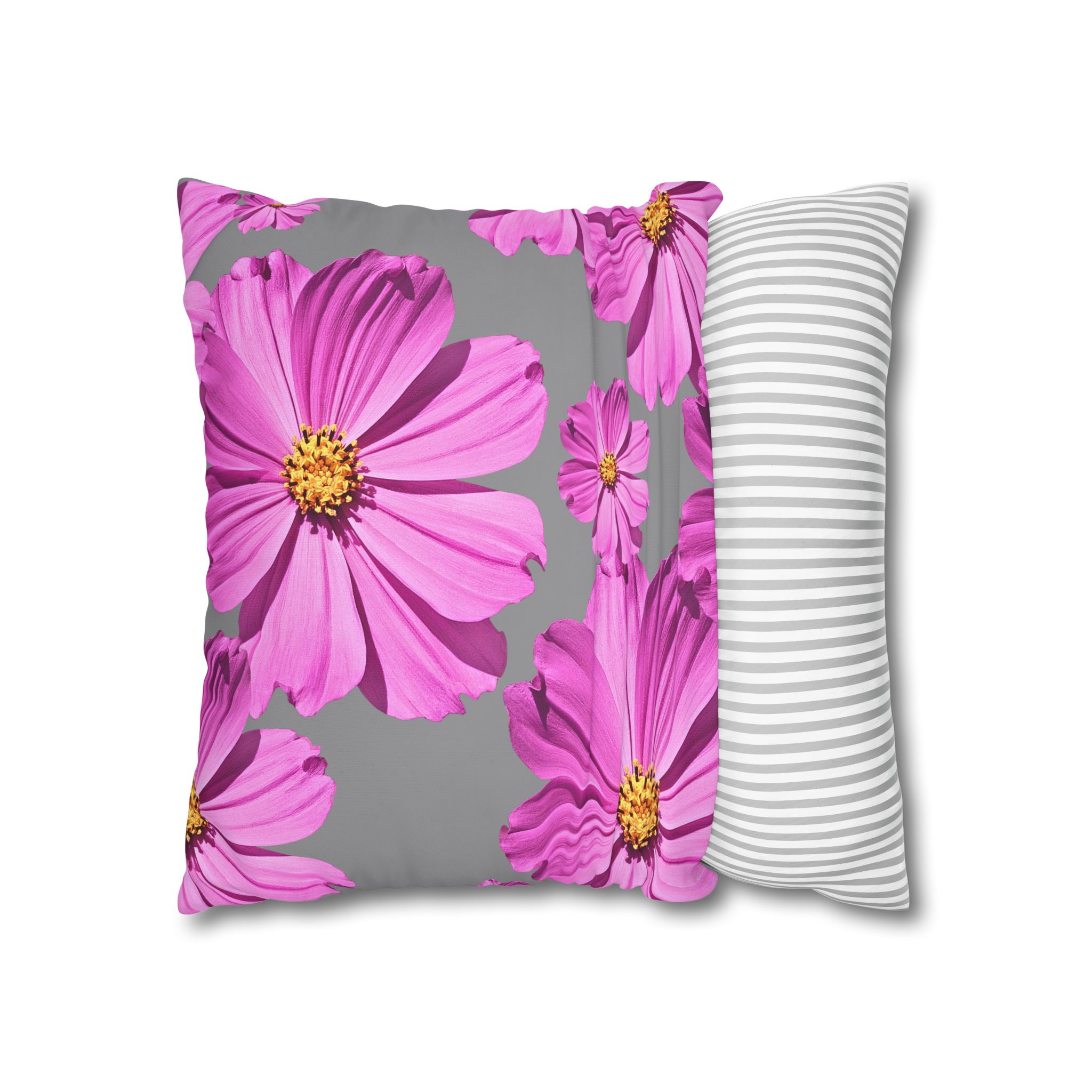 Floral Canvas Pillowcase — Pink Cosmos on grey - Image 9