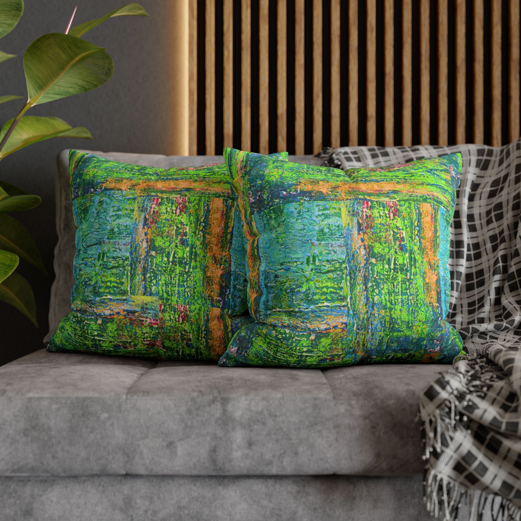 Abstract Canvas Pillowcase — Shimmering Neon Green - Image 17