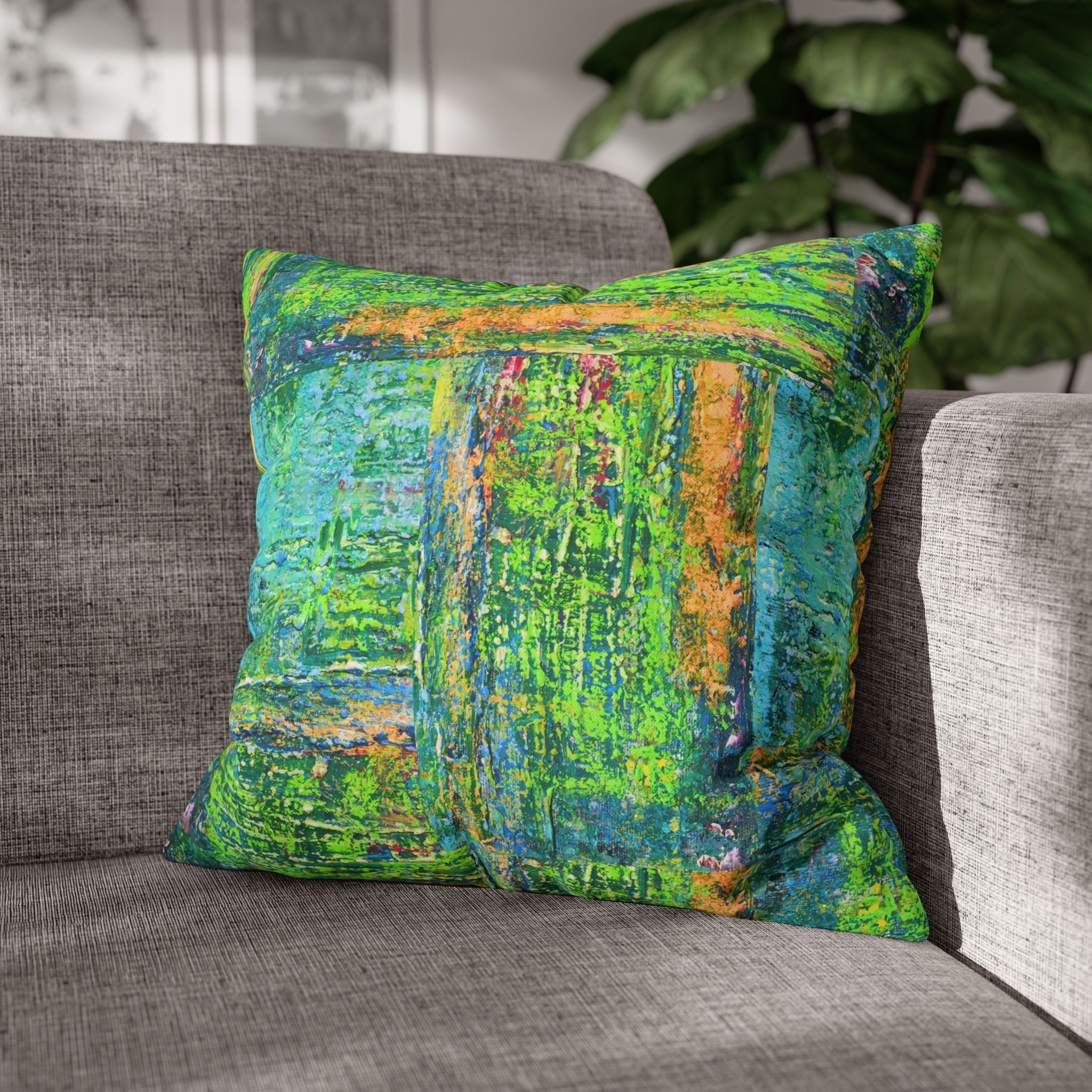 Abstract Canvas Pillowcase — Shimmering Neon Green - Image 12