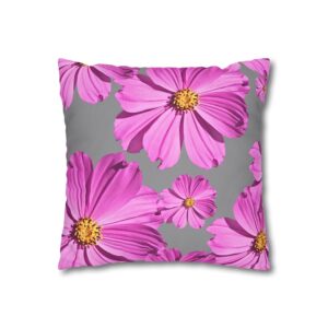 Floral Canvas Pillowcase — Pink Cosmos on grey
