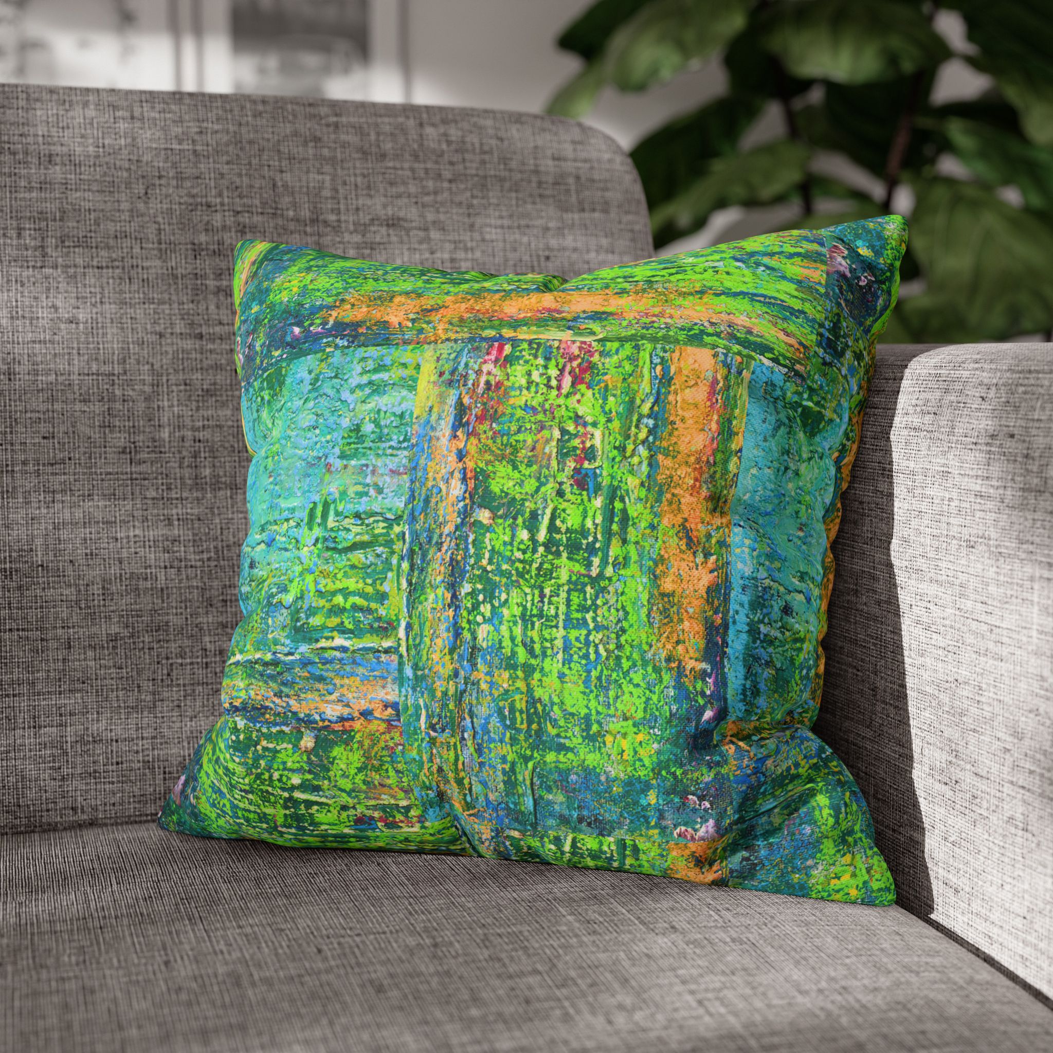 Abstract Canvas Pillowcase — Shimmering Neon Green - Image 5
