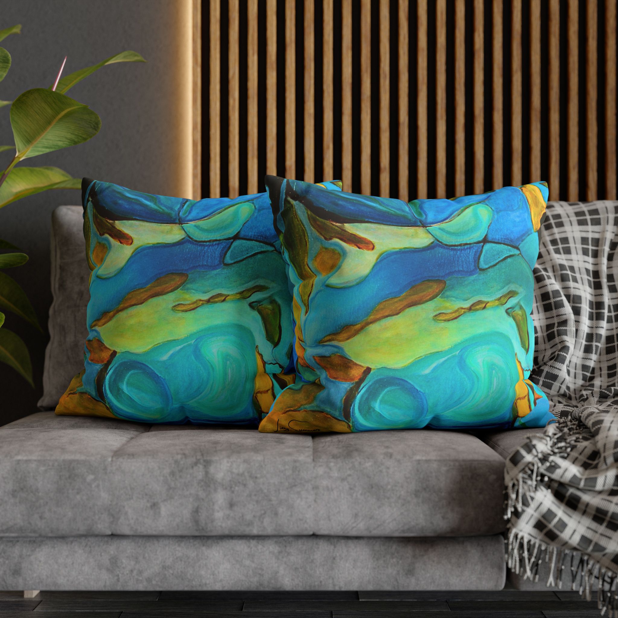 Canvas Pillowcase —River Muse Yellow, Blue and Green - Image 21