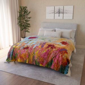 Colorful Fleece Sherpa Blanket -Painted Wildflowers