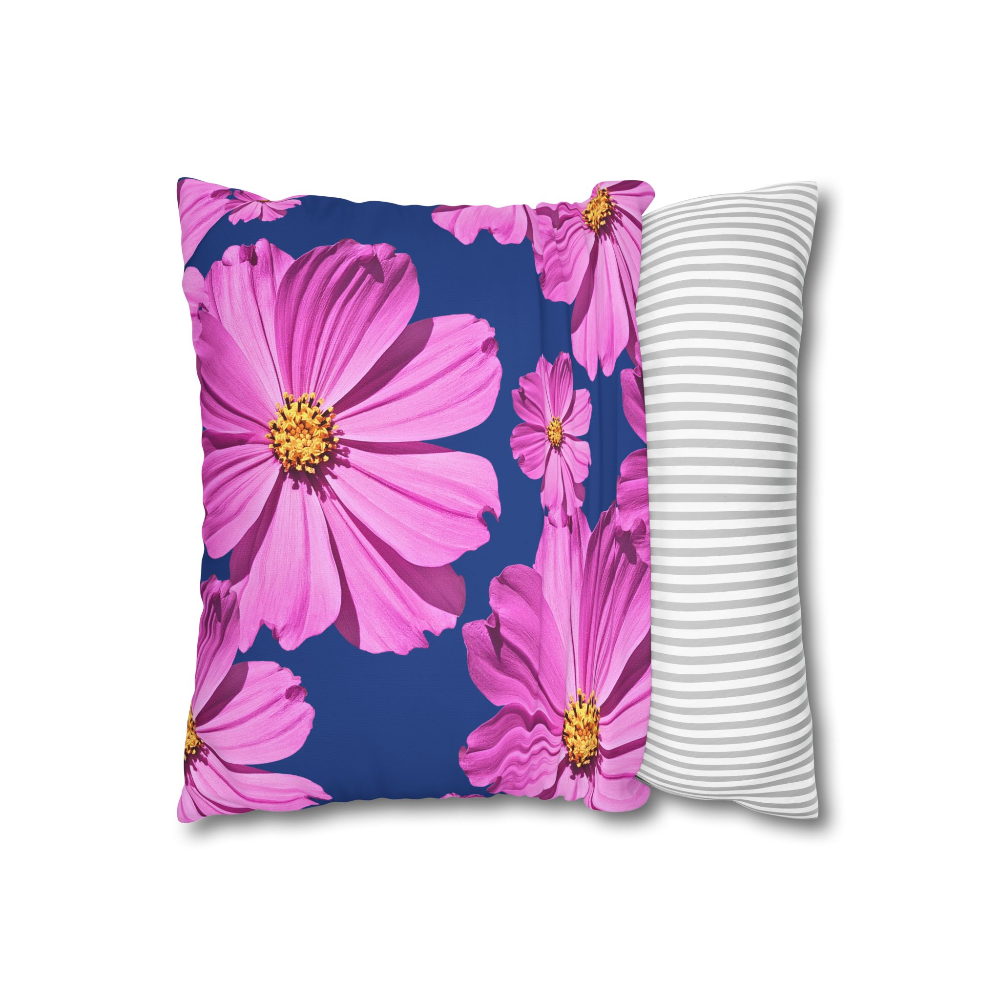 Floral Canvas Pillowcase — Pink Cosmos on blue - Image 3