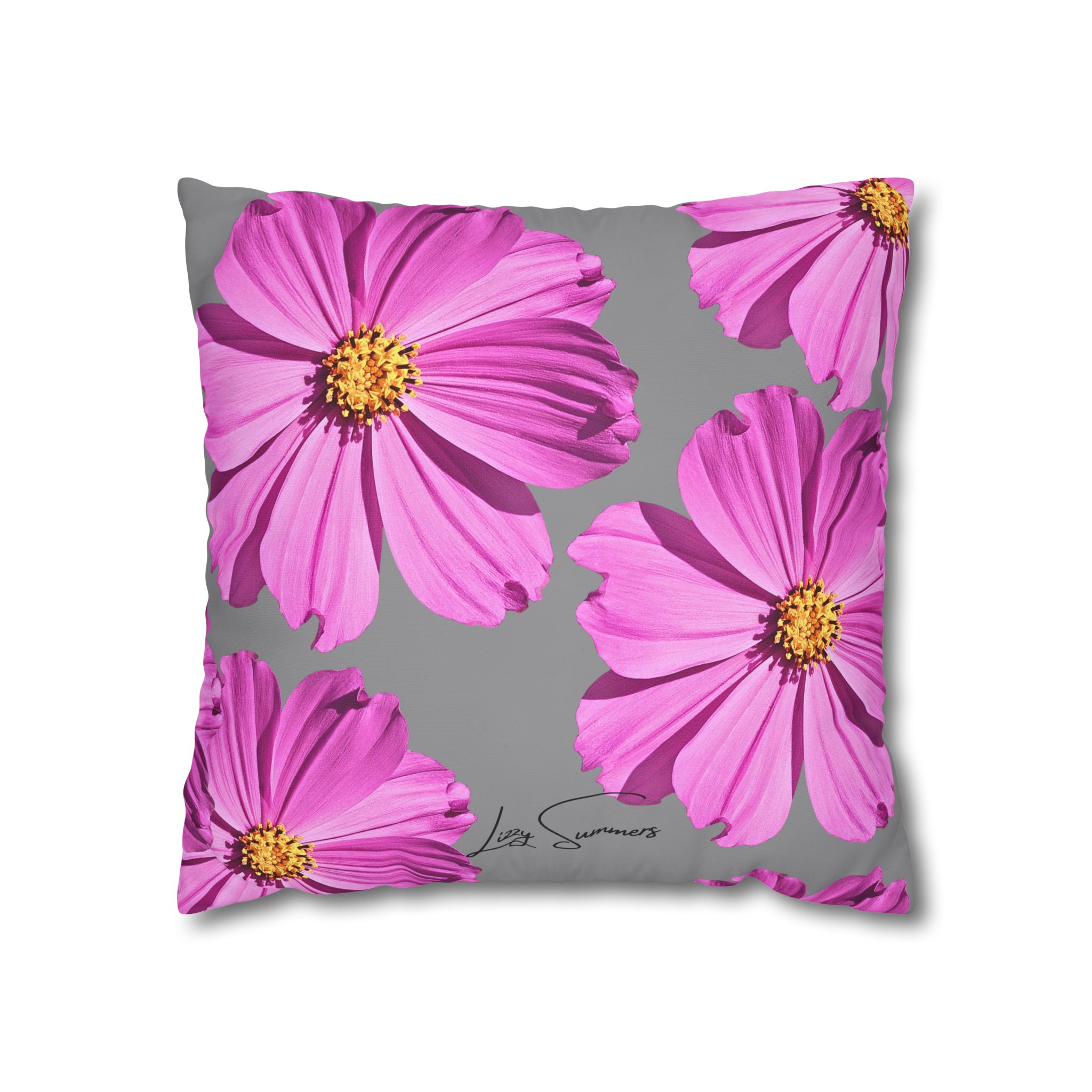 Floral Canvas Pillowcase — Pink Cosmos on grey - Image 10