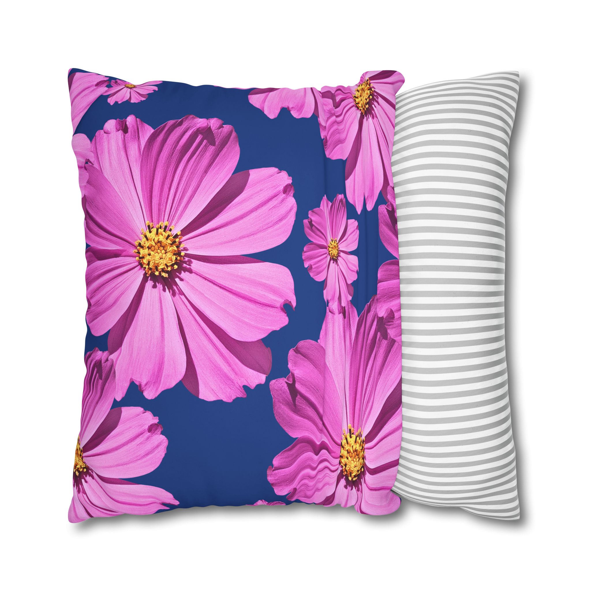 Floral Canvas Pillowcase — Pink Cosmos on blue - Image 24