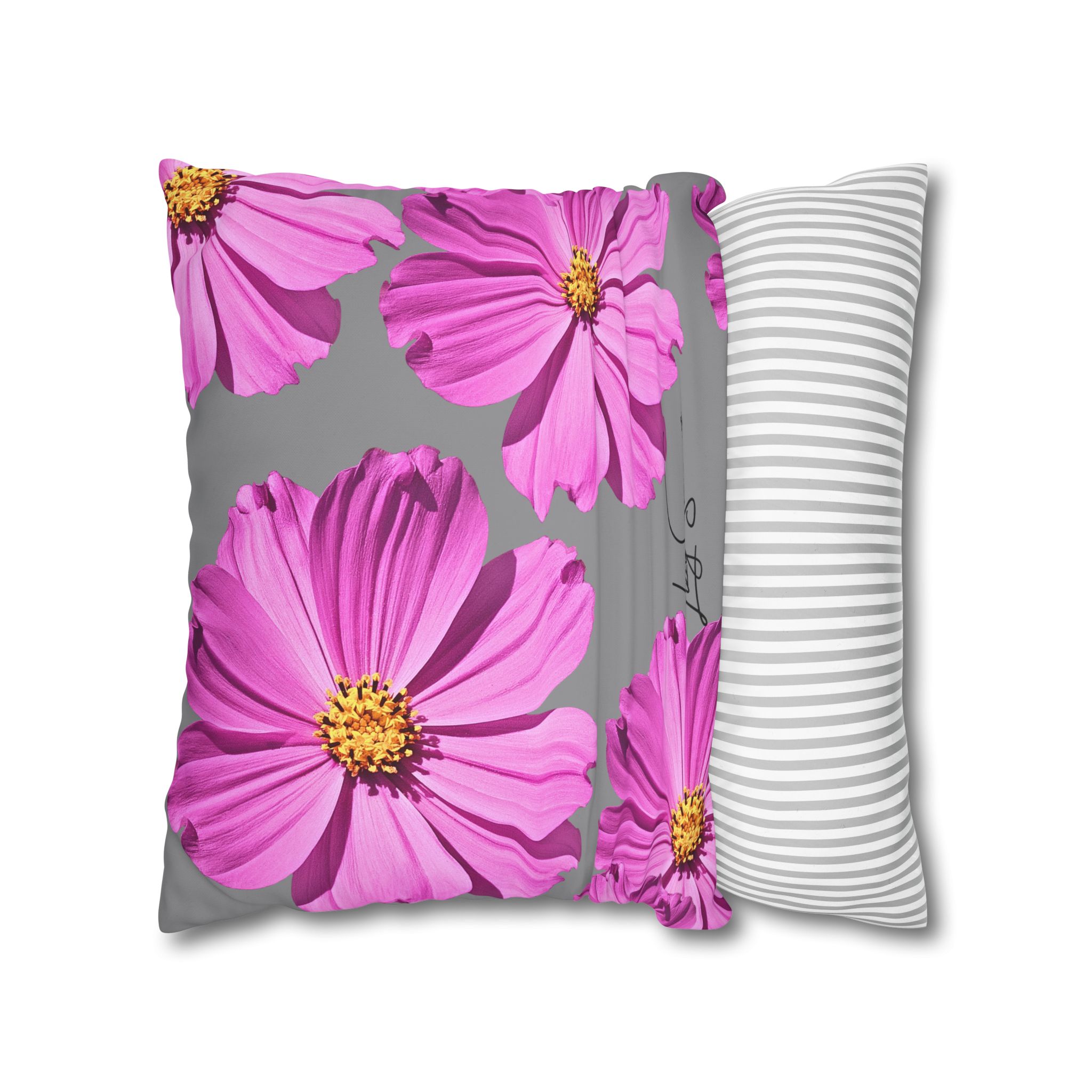 Floral Canvas Pillowcase — Pink Cosmos on grey - Image 12