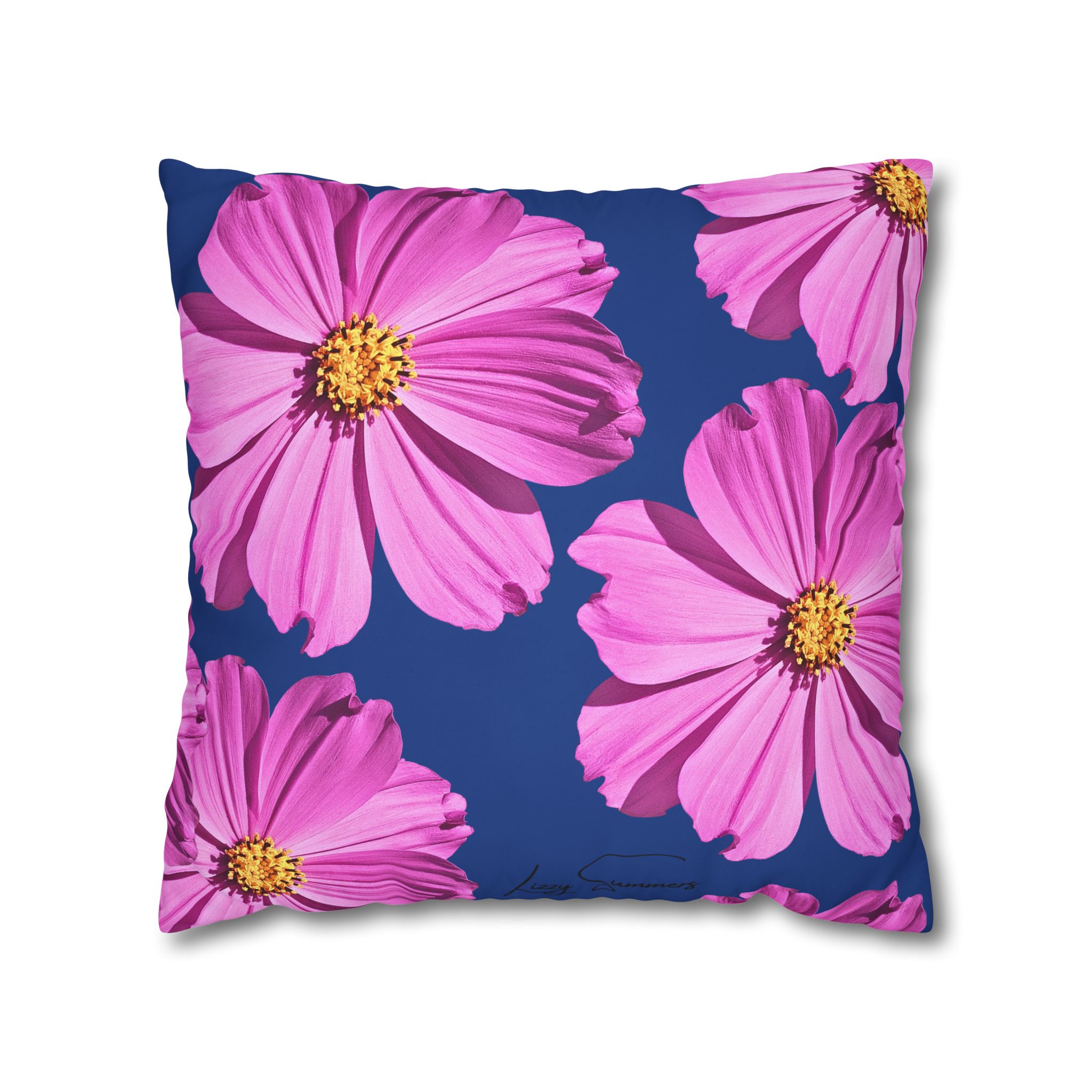 Floral Canvas Pillowcase — Pink Cosmos on blue - Image 15