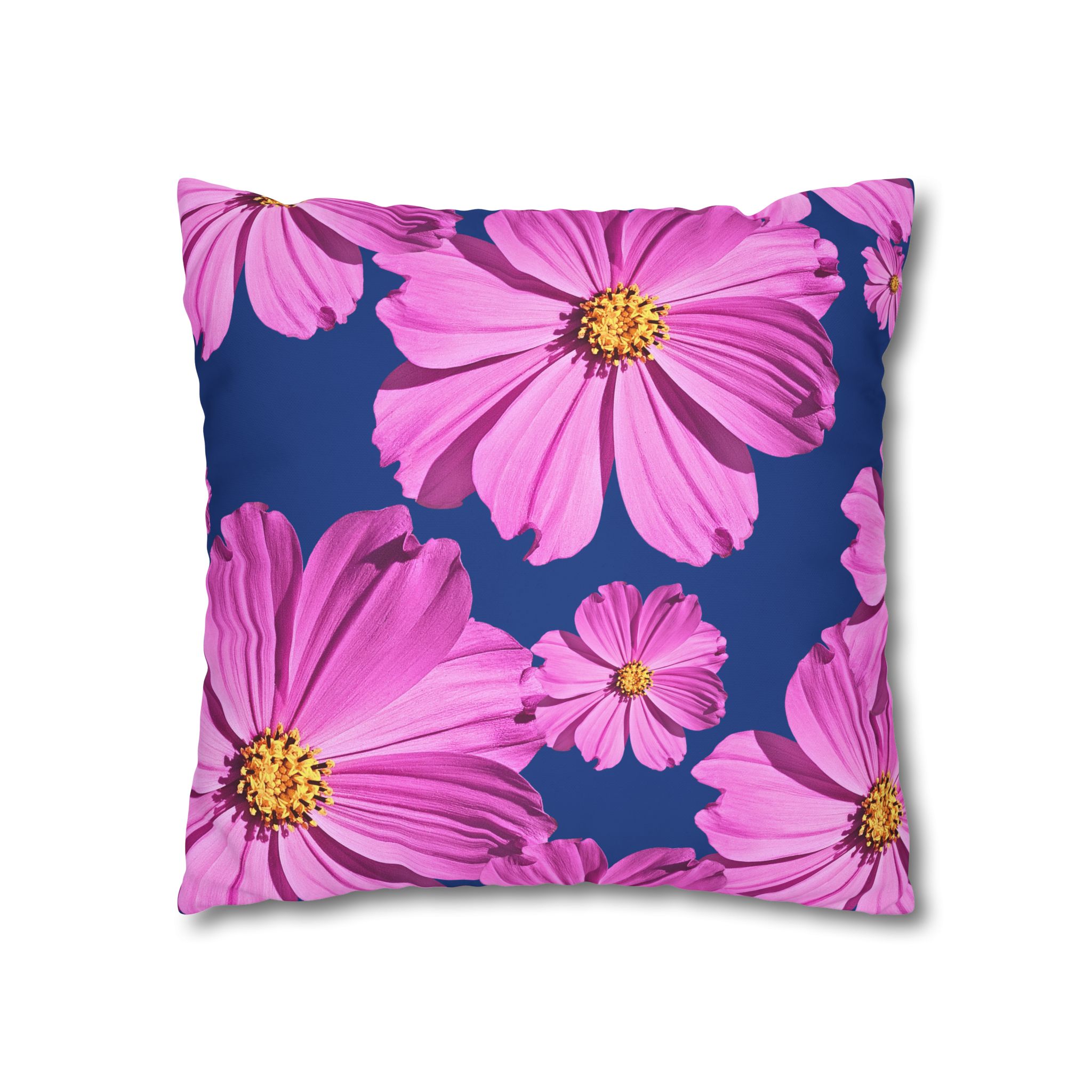 Floral Canvas Pillowcase — Pink Cosmos on blue - Image 8