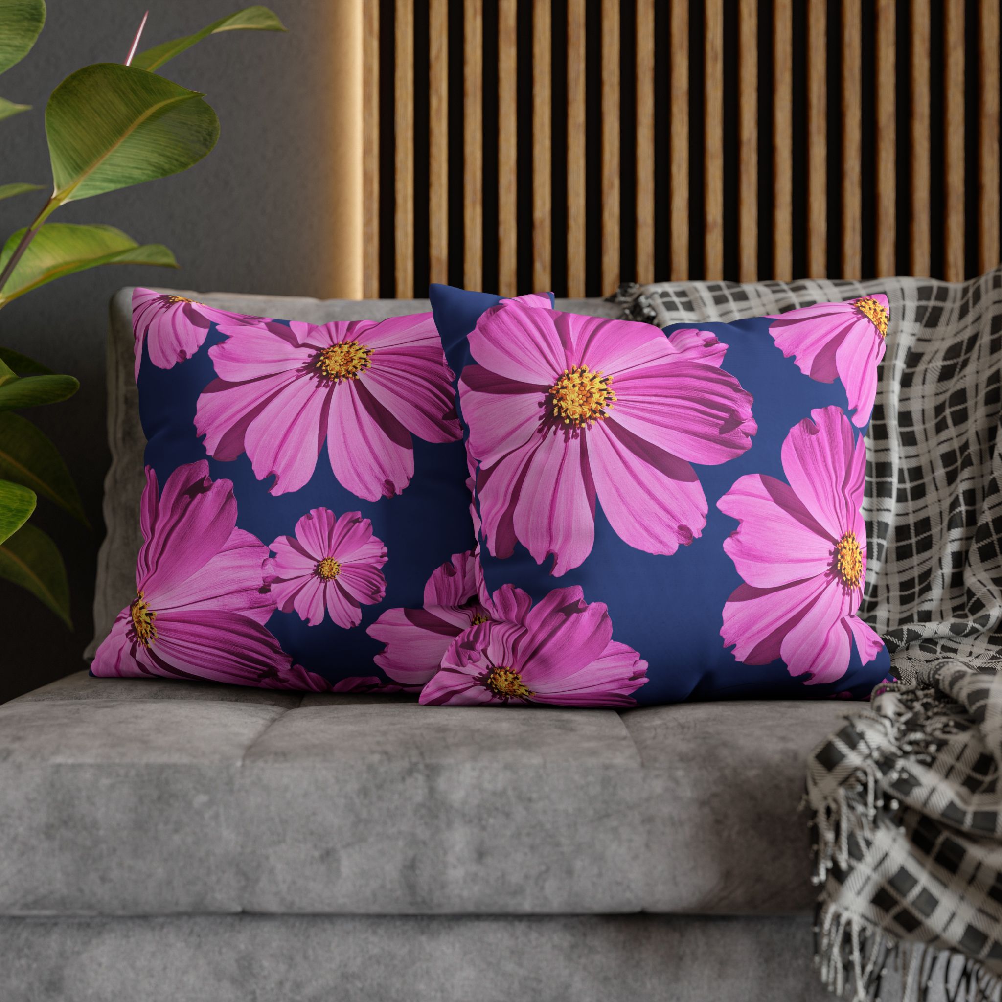 Floral Canvas Pillowcase — Pink Cosmos on blue - Image 16