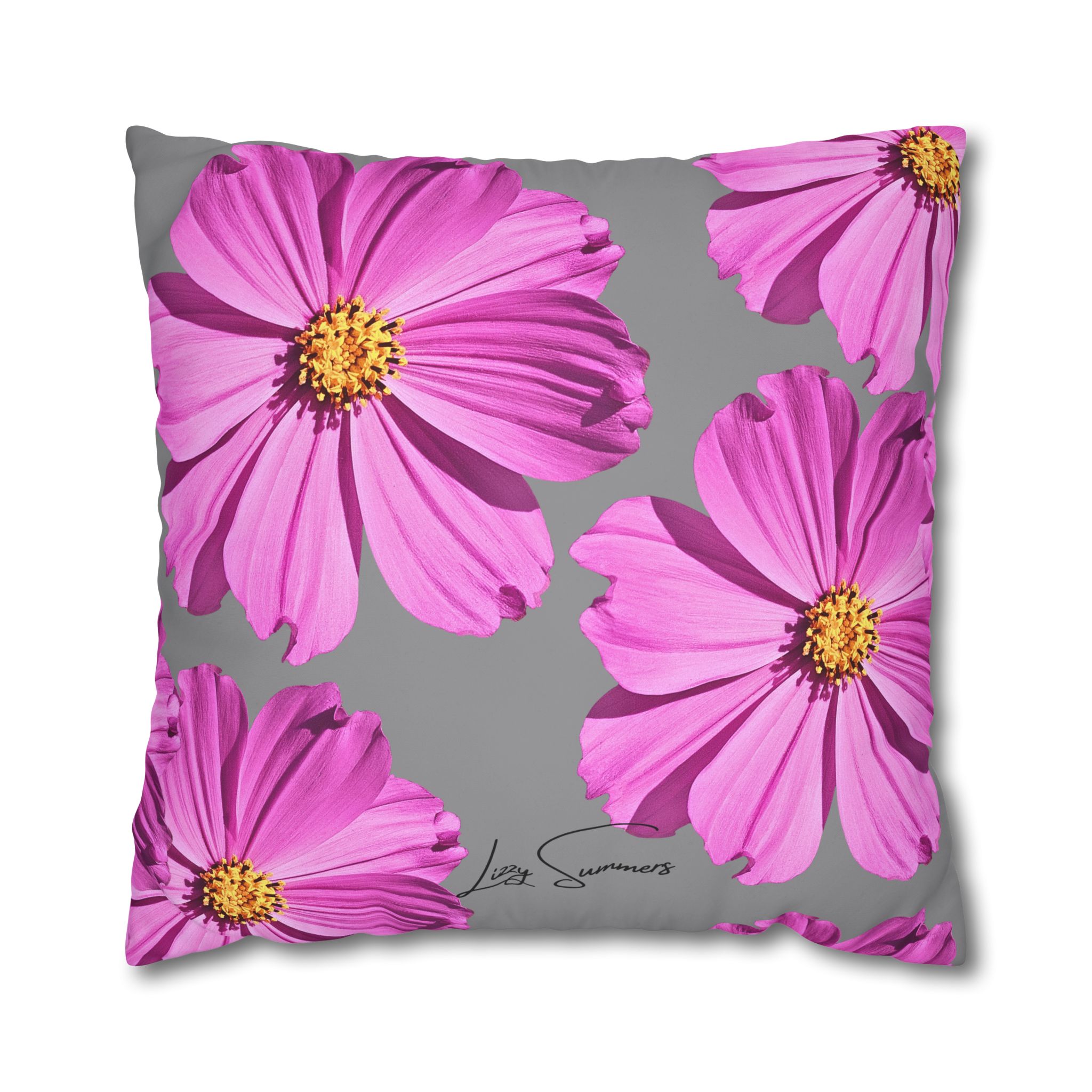 Floral Canvas Pillowcase — Pink Cosmos on grey - Image 25