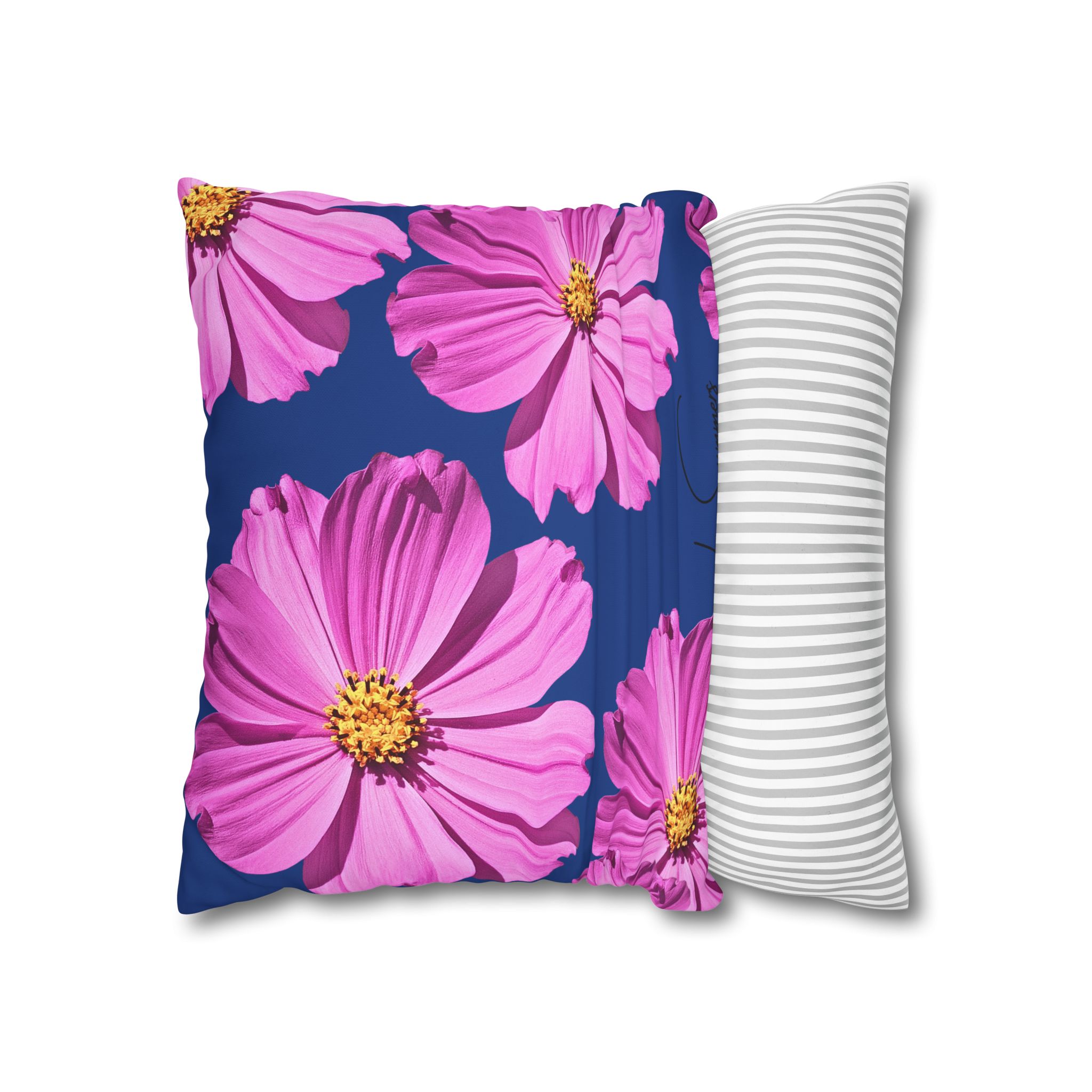 Floral Canvas Pillowcase — Pink Cosmos on blue - Image 7