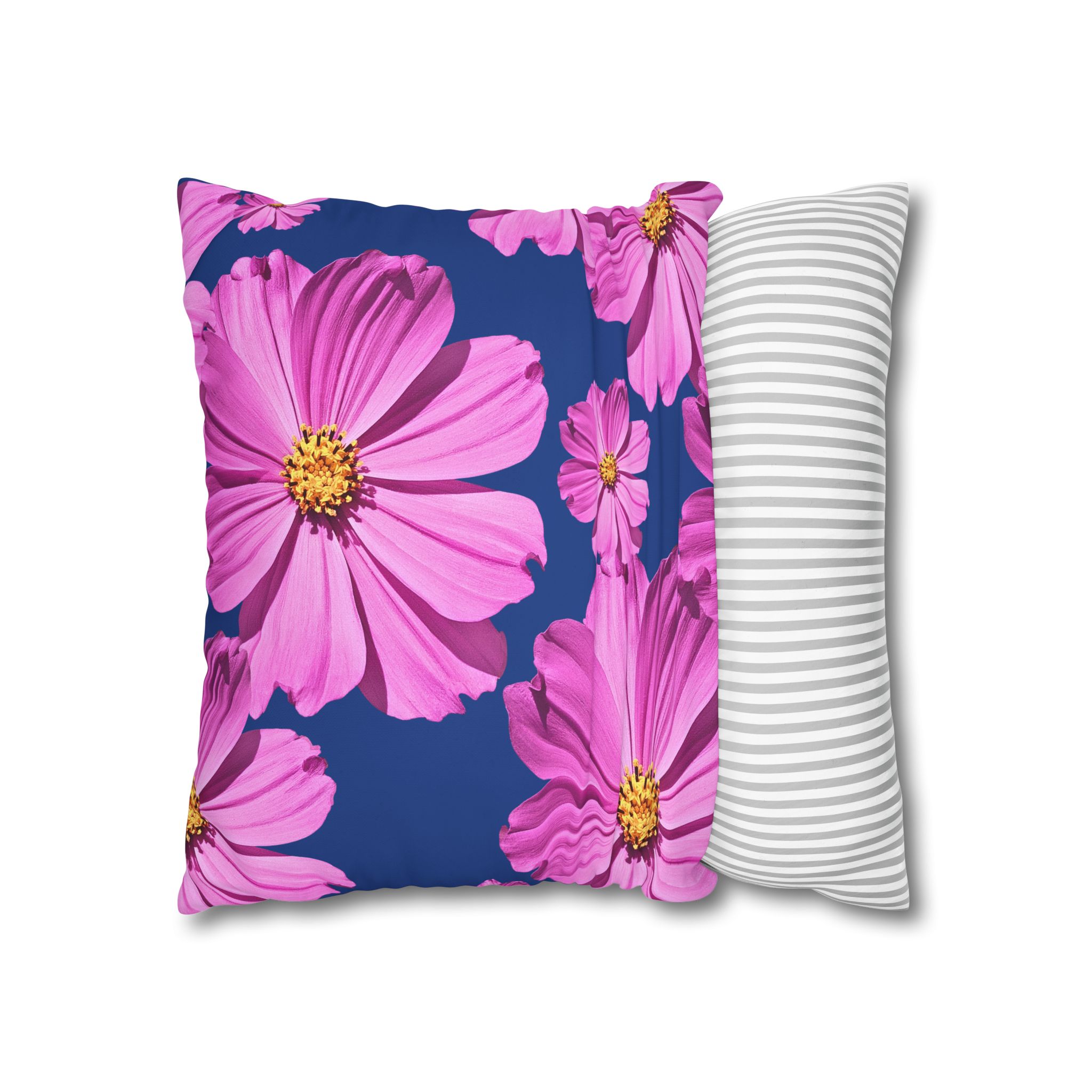 Floral Canvas Pillowcase — Pink Cosmos on blue - Image 9